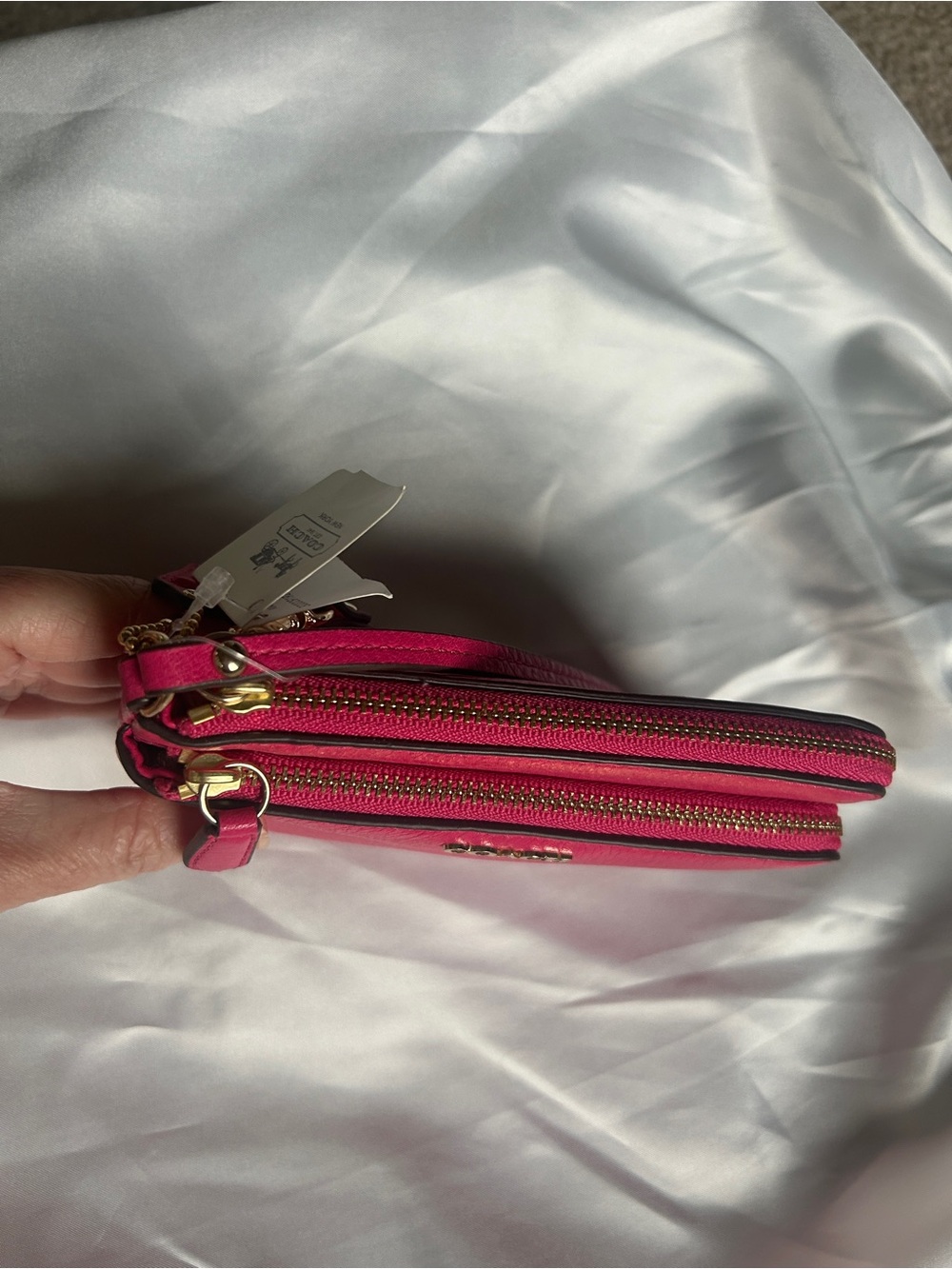 Coach Hot Pink Leather Wristlet with Double Zip - Picture 2 of 3